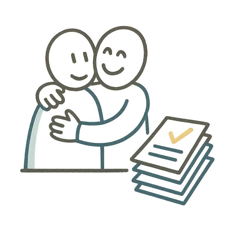 Glückliche arbeitspädagogische Fachperson, die dank der UniqqNotes App mehr Zeit für ihre Klient*innen hat.