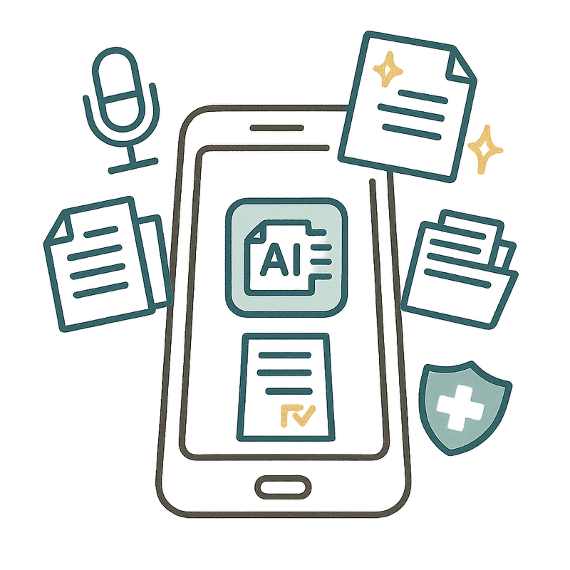 KI-unterstützte App, die einer arbeitspädagogischen Fachperson hilft, Notizen zu machen und Berichte zu generieren.